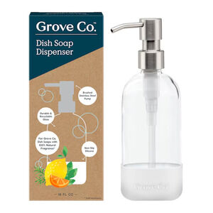 Grove Co 16 Fl Oz. Dish Soap Glass Dispenser with White Non-Slip Silicone Sleeve